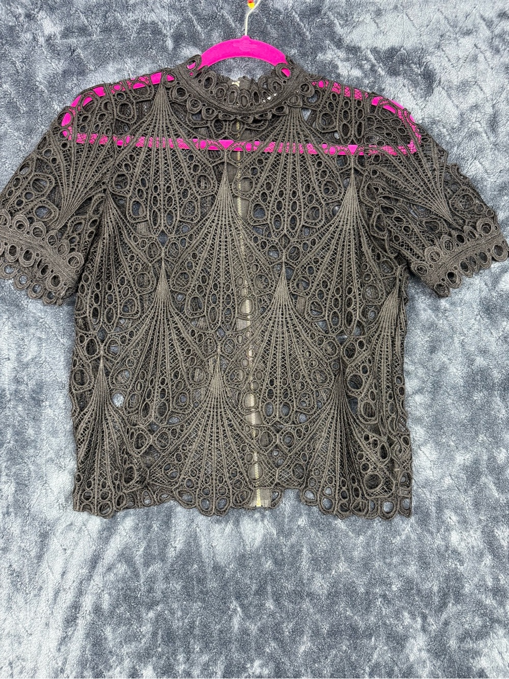 Crochet Lace Short-Sleeve Blouse - Black
